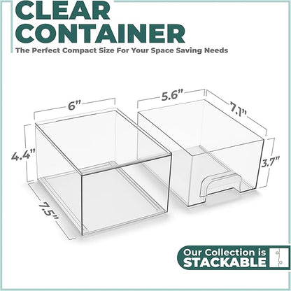 Sorbus Acrylic Storage Containers - 4 Pack, Stackable Storage Bins Set for Bathroom Organization - Clear Acrylic Drawer Organizers - Makeup Case Pull-Out Drawers (4.4’’ Tall)