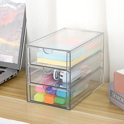 Hipiwe 3 Drawers Acrylic Drawer Organizer Clear Desktop Organizer for Hair Accessories Jewelry Stationery Office Supplies Acrylic Drawer Storage Box for Vanity Bathroom Closet
