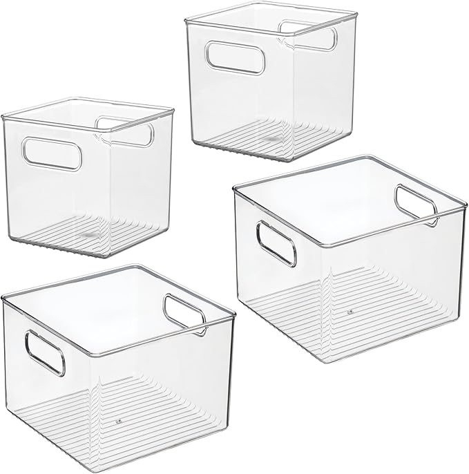 iDesign Fridge Bin with Handles, 2 Small and 2 Medium Bins, 4 Pack, Clear, Made in USA