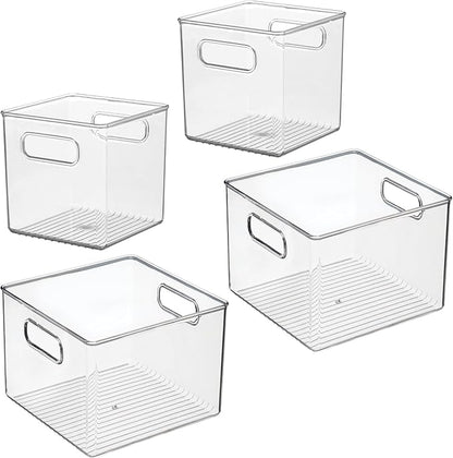 iDesign Fridge Bin with Handles, 2 Small and 2 Medium Bins, 4 Pack, Clear, Made in USA