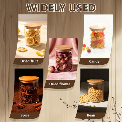 2PCS 200ml/6.7oz Glass Food Storage Containers Airtight Canisters Food Jars with Bamboo Wooden Lids Pantry Organization for Sugar Candy Coffee Bean Tea Rice and Spice Jars