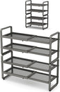 SNTD Shoe Rack - Expandable Shoe Organizer for Closet, Adjustable Metal Shoe Shelf Storage, Stackable Long Shoe Stand Holder for Garage, Entryway, Door Entrance (Grey, 4-Tier)