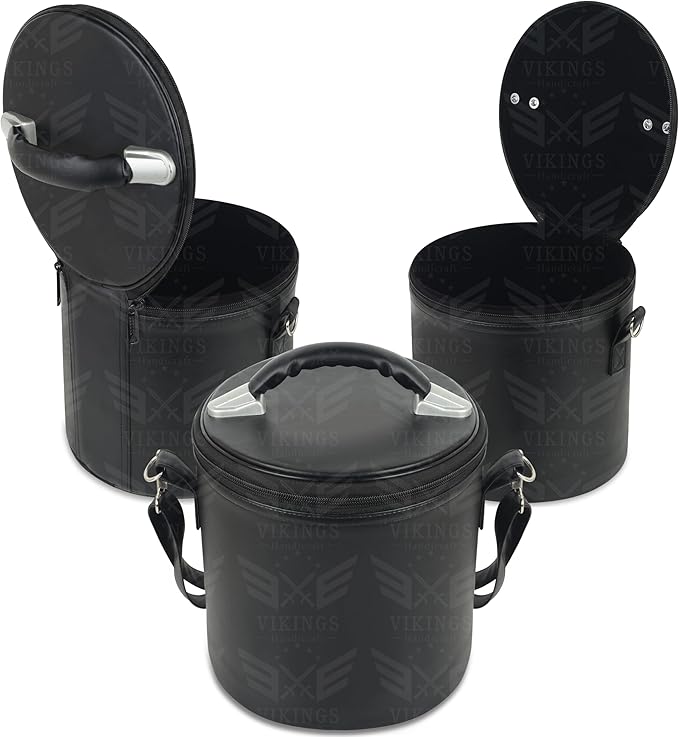 Freemason Black Fez Case – Durable Faux Leather Plain Cap/Hat Carrier with Hanging Shoulder Strap & Soft Velvet Lining for Masonic Regalia