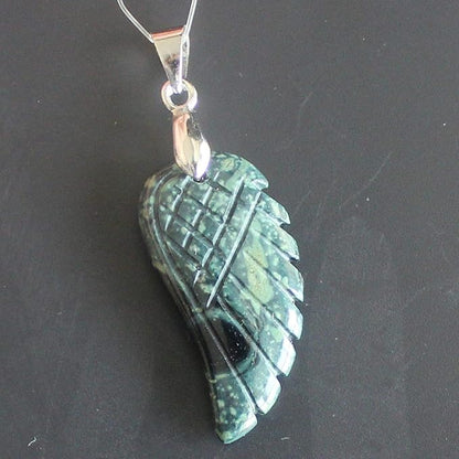 35mm Hand carved mixed gemstom angel wing for necklace pendant bead (kambaba jasper)