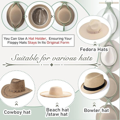 Yulejo Macrame Hat Hangers Boho Hat Rack Cowboy Hat Hanger Back of Door Hat Organizer (Sage Green,Four Hats Style)