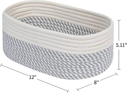 CubesLand Small Baskets, Storage Baskets for Organizing Shelves, Rectangular Woven Storage Basket Natural Cotton Rope Bins Closet Baby Nursery Empty Gifts Basket Off White/Mixed Gray