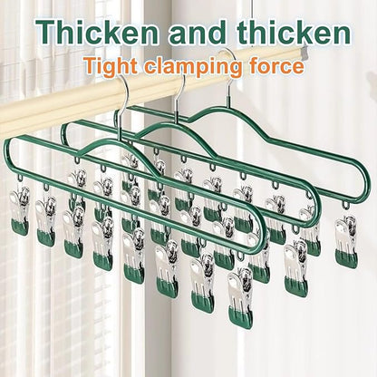 2 Pack Green Hanging Legging Organizer – 16 Clips Windproof Pants Hanger, Space-Saving Closet Organizer for Leggings, Scarves, Hats, Socks, Bras