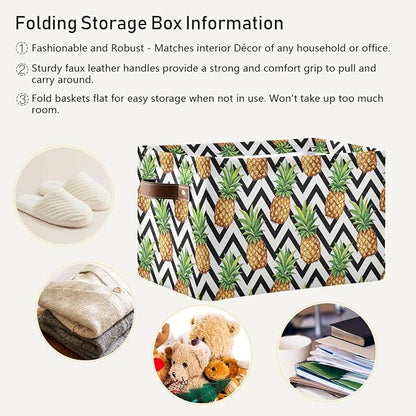 Pineapple Pattern Storage Basket Bin, Large Cube Storage Box Canvas Collapsible Storage Organizer for Home Office Closet, 2PCS - 15 L x 11 W x 9.5 H