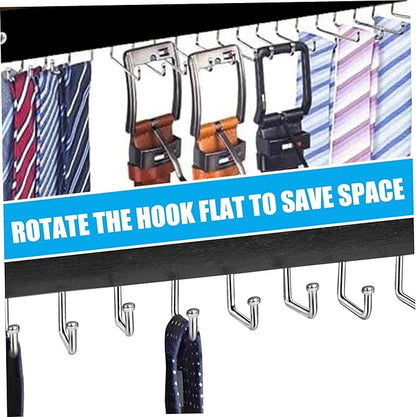 Tie Rack Hanger for Closet, Tie Rack, 14" Wall Mounted Belt Hanger with 20 Rotating Hooks, Hats Scarf Belt Organizer for Closet - Organizer for Men