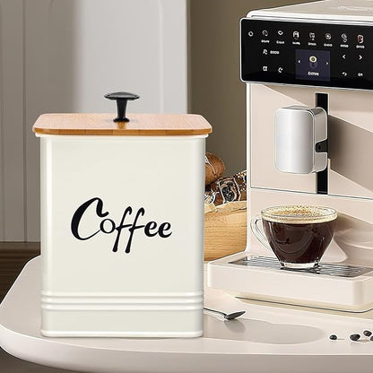Airtight Coffee Canister-Coffee Container, Airtight 40 oz Large Iron Beige Storage Container for Coffee Grounds, Beans, Pods & More,Coffee Bar Accessories & Gifts