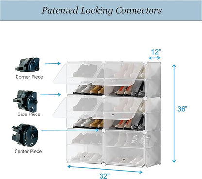 Patented Shoe Racks Organizers Shelves, Floor-Standing, Wall Hanging, Sturdy and extendable. Easy DIY Assembly, for Door Entrance, Closet, and Workplace (2x6Grid, Translucent)