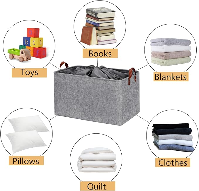 DULLEMELO Extra Large Grey Basket for Organizing, Collapsible Fabric Storage Basket with Handles, 70L Oversized Storage Bin, Large Closet Toys Blanket Organizer for Living Room, Laundry, Nursery
