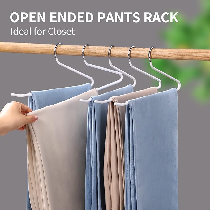 JOYBOS Jean Hangers for Closet 10 Pack - Space Saving Hanger for Pants - Non Slip Open End Stainless Steel Clothes Rack