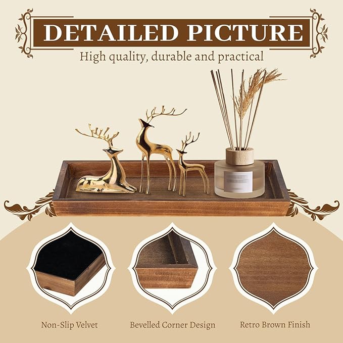 MAONAME Bathroom Vanity Tray, Rustic Long Narrow Tray, Rectangle Farmhouse Wood Trays, Countertop Organizer Trays for Candle, Perfume, 12.2" x 5"