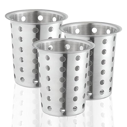 OCS Parts Stainless Steel Utensil Drying Cups | Stainless Steel | Set of 3 | Perforated Kitchen Flatware and Silverware Holder