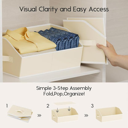 Homsorout Large Closet Organizers and Storage Bins - 8 Pack Trapezoid Storage Baskets for Shelves, Foldable Fabric Baskets with Handles Ideal for Closet, Basket, Wardrobe and Shelf Storage, Beige