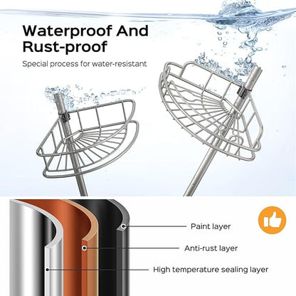 HAMITOR Corner Shower Caddy Tension Pole: 4-Tier Rust-Resistant Adjustable Bathroom Organizer Shelves - 47-121 Inch No-Drill Quick Installation - Space-Saving Storage for Renters Family - Silver Gray