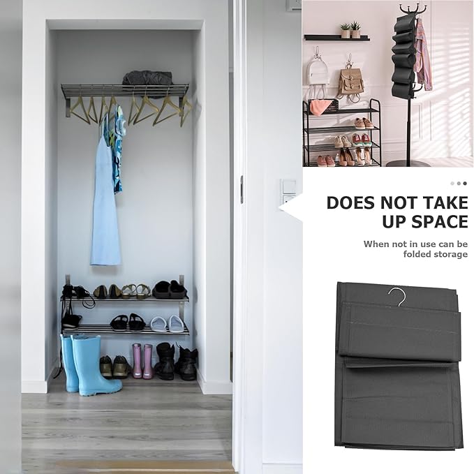 Happyyami Folding Hanging Shoe Organizer Large Capacity Shoes Storage Bag Portable over Door Closet Hanging Pouch for Dormitory and Home Use Black