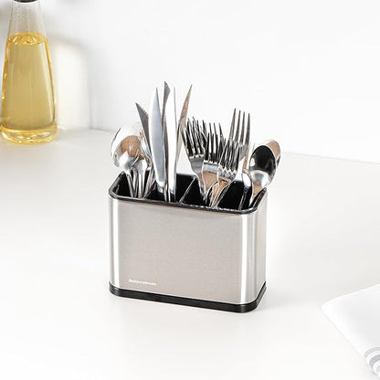 Restaurantware Stainless Steel Utensil Holder 1 Count 7 x 3.3 x 5.1 Inches Durable Cutlery Storage Flatware Organizer Rust-Resistant Sink Caddy Silver Kitchenware Holder