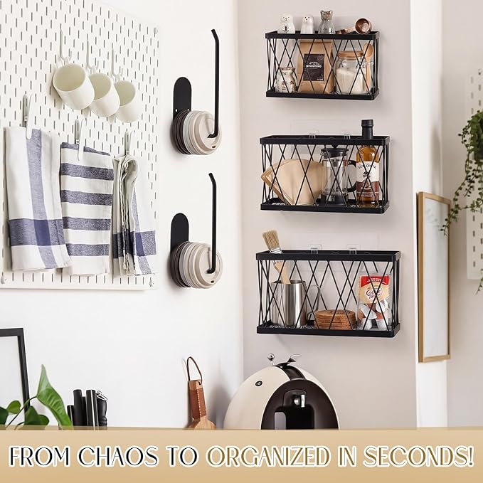 6 Pack Adhesive Cabinet Door Organizer, Lid Organizers Inside Cabinet Food Container/tumbler Lid Organizer and Storage Cup Lids Holder for Kitchen & Bathroom Wall Mounted(Black)