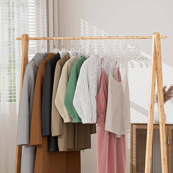 Clear Plastic Hangers 50 Pack, Durable Crystal Heavy Duty Clothes Hangers with Non-Slip Notches & 360° Swivel Hook, Space Saving, Ideal for Coats, Suits, Dresses, Shirts