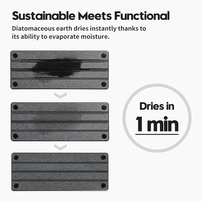 Razborci 2 Pack Fast Drying Water Absorbing Diatomite Stone Mat Tray for Kitchen & Bathroom Counter - Instant Dry Sink Caddy Organizer - Vanity Holder for Soap and Sponge – Charcoal 10" x 4"