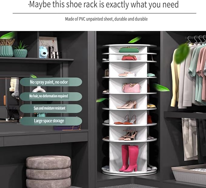 8 Tiers Rotating Shoe Rack Tower, Spinning Shoe Tower Display Lazy Susan, Revolving 360° Shoe Rack Storage Round Carousel, Vertical Handbag Rotate Shoes Closet Organization