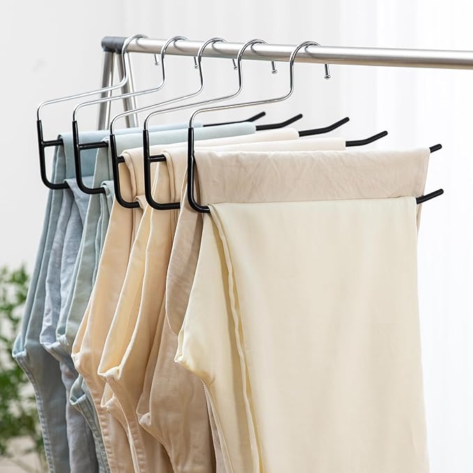 SHIMOYAMA Pants Hangers, 5 Pack, Double Rod Pant Hanger for Jeans, Space-Saving Slack Hangers, Trouser Hangers, Black