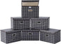 STOREONE Fabric Storage Cube Bins Foldable Organizer Container Collapsible Basket with Lids and Metal Handles, for Home, Bedroom, Closet 6 Pcs (Black grid)