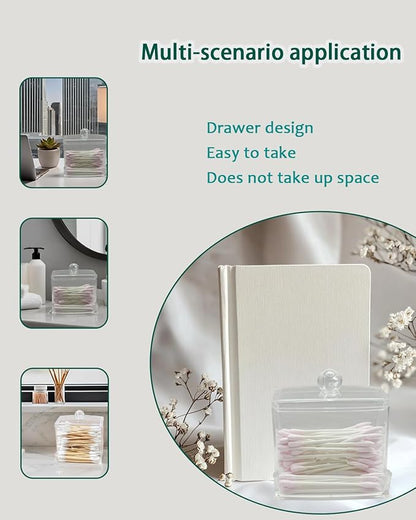 Cotton Swab Holder with Lid - Clear Plastic Bathroom Vanity Organizer, Shatterproof U-Slot Cotton Swab Dispenser Canister, Dustproof Countertop Container for Cotton Swabs & Apothecary Storage