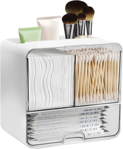 Wall Mounted Pad and Tampon Holder, Feminine Product Organizer With Drawer and Lid Wall Mounted Qtip Holder, Cotton Pad Holder for Cotton Swab, Makeup Pads, Hair Clips