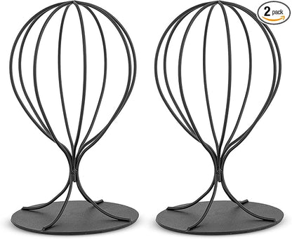 Black Hat Display Stand - Set of 2 Stylish Women Closet Hat Rack - Sturdy Metal Hat and Wig Holder - Stable Base, Matte Black Finish - Modern Free Standing Table Fedora or Baseball Cap Form