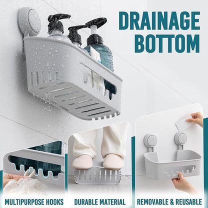 TAILI Shower Caddy Suction Cup 2 Pack, Heavy Duty Bathroom Organizer, Removable Shelves for Inside Shower, Shampoo, Waterproof Suction Plastic Storage for Bathroom Accessories Holder, Gray
