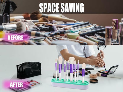 2Pcs Silicone Makeup Brush Holders Green Purple Stand Makeup Brush Organizers Make Up Brushes Storage for Painting Pen Brushes Nail Clippers Drill Pens Ruler Sewing Craft Tools