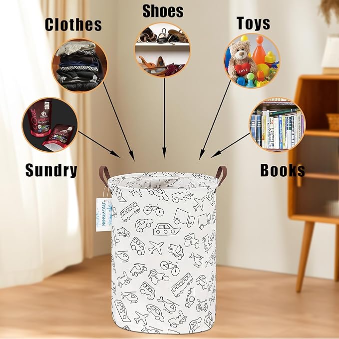 Laundry Basket Canvas Fabric Collapsible Organizer Basket for Storage Bin Toy Bins Gift Baskets Bedroom Clothes Children Nursery Hamper (Vehicle)