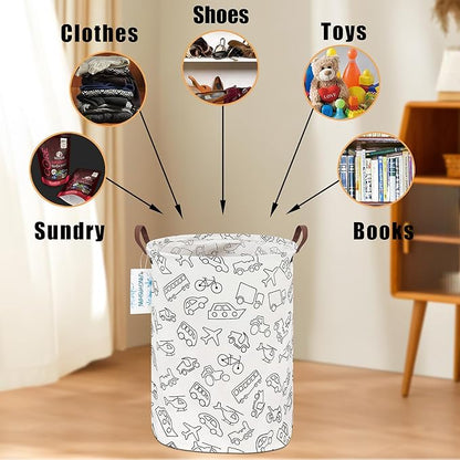 Laundry Basket Canvas Fabric Collapsible Organizer Basket for Storage Bin Toy Bins Gift Baskets Bedroom Clothes Children Nursery Hamper (Vehicle)