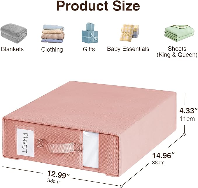 DIMJ Bed Sheet Organizers and Storage 6 Pack - Foldable Sheet Holder for Linen Bedding Storage Box for organization, Sheets Set Holder for Blanke, Towel (King & Queen Size), Pink