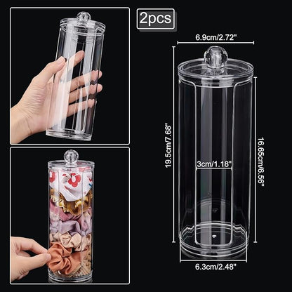PH PandaHall 2pcs Scrunchie Holder Organizer Acrylic Hair Tie Organizer Stand with Lid Portable Hair Band Storage Display Hair Accessories Organizer Display for Women 2.7x7.6 Inch