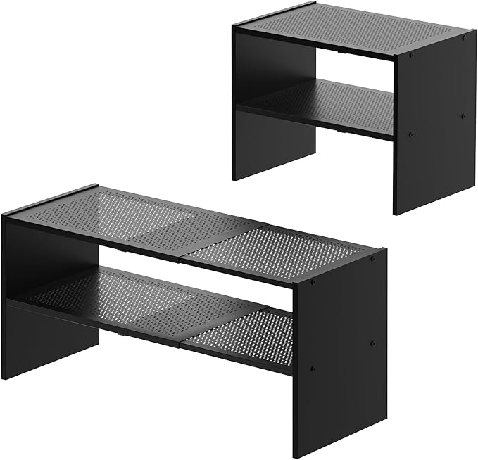 YATINEY Expandable Shoe Rack, 2-Tier Adjustable Entryway Shoe Organizer, Stackable Closet Shoe Rack for Small Space, Compact Shoe Shelf Storage for Garage Holds Up to 12 Pairs, Black SS03BB
