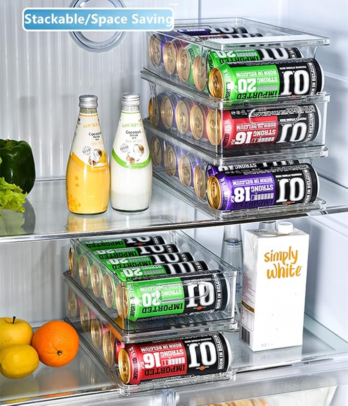 Xicennego 2-Tier Large Stackable Soda Can Organizer for Refrigerator - For Tall Cans of 500ml/17oz - Fridge Can Organizer Dispenser, Beverage Can Holder for Refrigerator, Pantry, Cupboard