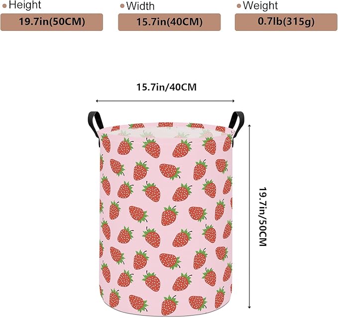 Round Foldable Girls' Storage Basket Kids Laundry Hamper Pink Gift Basket Suitable For Home Decoration Office and Toy Storage(Strawberry)