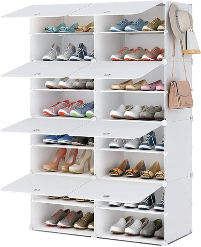Patented Shoe Racks Organizers Shelves, Floor-Standing, Wall Hanging, Sturdy and extendable. Easy DIY Assembly, for Door Entrance, Closet, and Workplace (2x8Grid, White)
