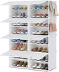 Patented Shoe Racks Organizers Shelves, Floor-Standing, Wall Hanging, Sturdy and extendable. Easy DIY Assembly, for Door Entrance, Closet, and Workplace (2x8Grid, White)