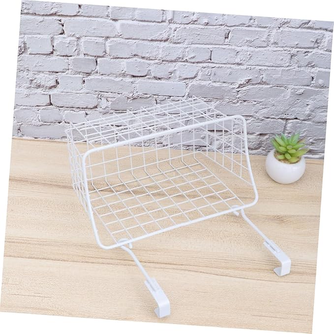 iplusmile White Over Door Hanging Storage Basket Rack for Kitchen Cabinet Wardrobe Office Filing Ventilated Organizer with Rust Coating Easy Install Remove Space Saving Storage
