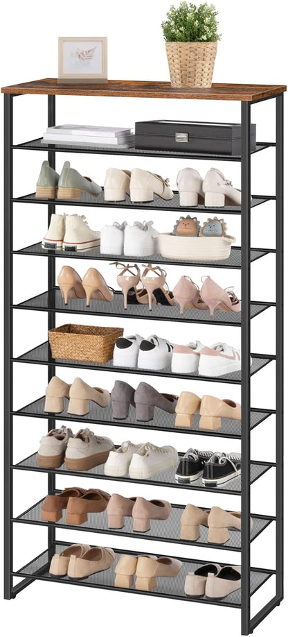 HOOBRO 10-Tier Shoe Rack for Entryway, 29.5" L Shoe Storage Organizer, Large Capacity Shoe Shelf for Closet, Front Door Entrance, Hallway, Holds 36-40 Pairs of Shoes, Rustic Brown and Black BF107XJ01