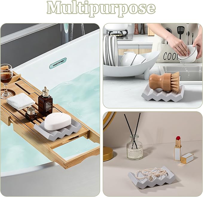 Self Draining Bar Soap Holder Diatomite Soap Dish Fast Drying Soap Saver Small Sponge Caddy for Shower, Bathroom, Kitchen Sink, Light Grey