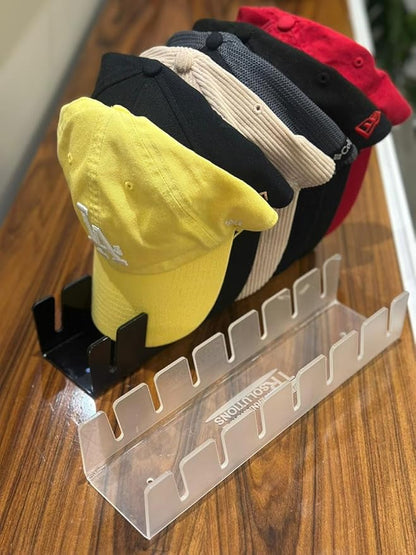 Acrylic Cap Organizer for Baseball Caps – Wall Mounted Hat Rack Holder for 7 Hats, Hat Stand Display, Closet & Wall Storage with Screws or Adhesive – Clear