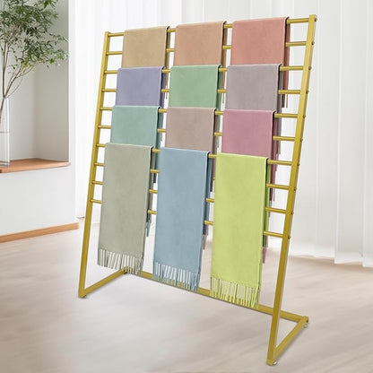 Scarf Display Stand, 10 Tier Metal Scarf Holder Organizer, Scarf Hanger Scarf Holder Scarf Organizer Belt Organizer Pants Rack Scarf Rack for Commercial Clothing Retail Store (Gold, 120cm)