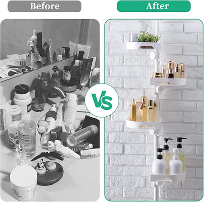 shuang qing 4-Tier Corner Shower Caddy Tension Pole Organizer - Adjustable Rustproof Metal Tension Pole, Plastic Shelves with Safety Guardrail, Bathroom Storage for Shower & Bathtub(White)