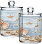 ALAZA 4pcs Starfish Seashell Tropical Beach Qtip Holder Dispenser 14 oz Bathroom Storage Clear Apothecary Jars Containers Cotton Ball,Cotton Rounds,Floss Picks, Hair Clips, Food